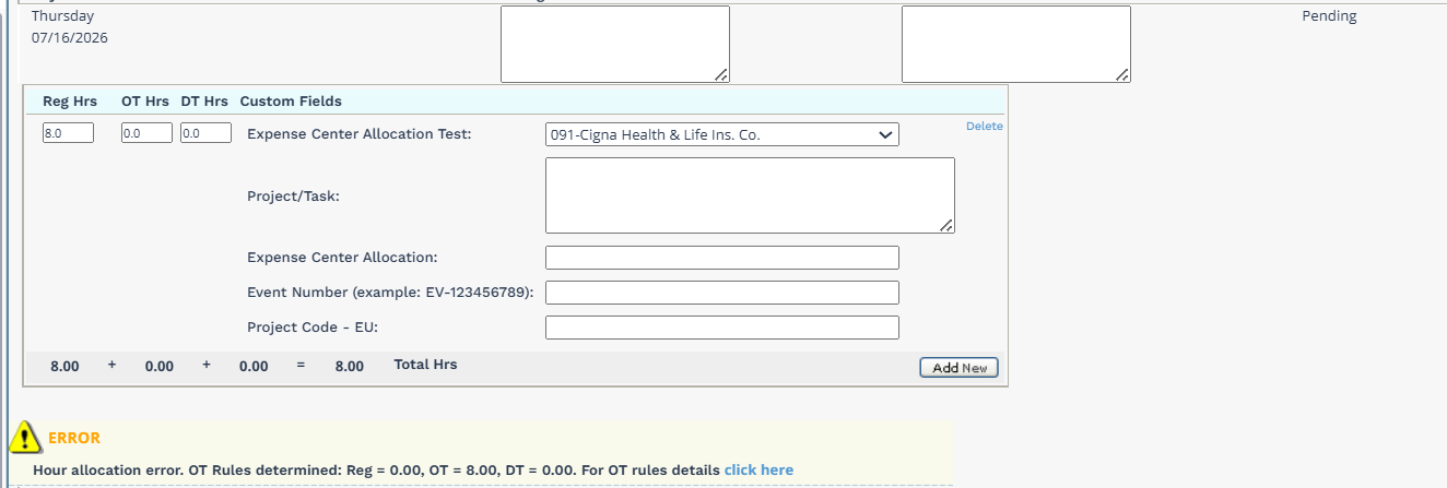 Specific Day OT multi-select with Thursday selected