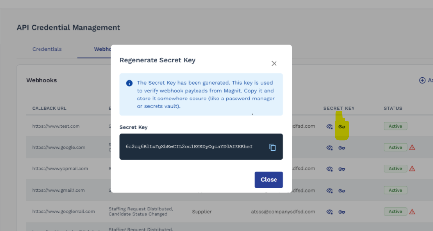 Regenerate Secret Key confirmation